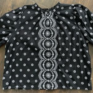 LOFT Black White Eyelet Top Ruffle Boho Size XL